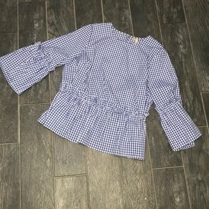 Blue and White Plaid Peplum Top